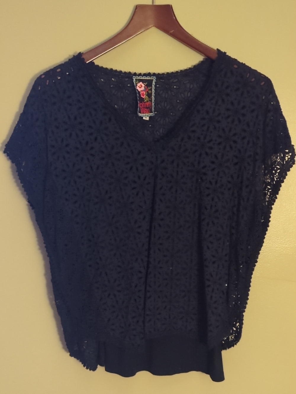 Johnny Was Black Crochet V-Neck Lace Top
